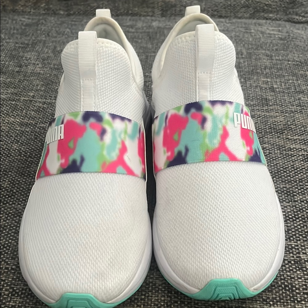 Puma White Slip-On Sneakers with Multicolor Strap